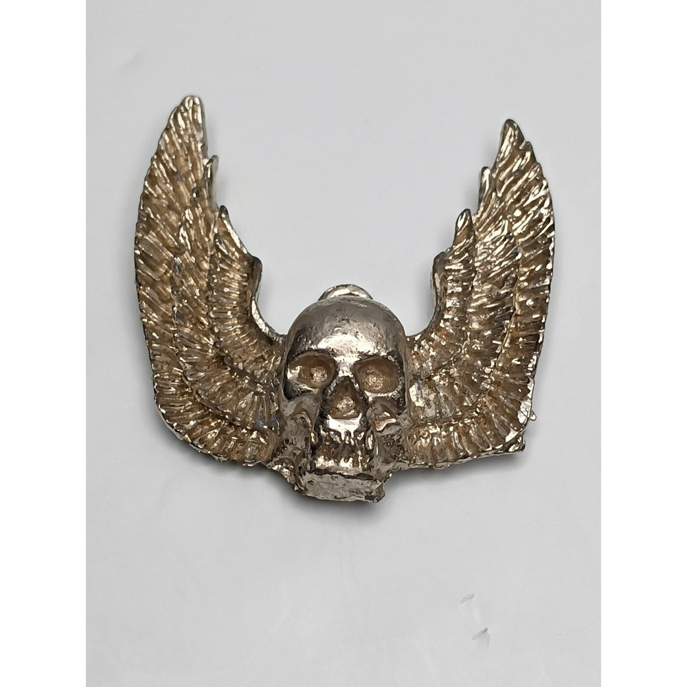 Vtg 1.5" Skull Bones Wings Biker Steampunk Gothic Pendant Safe Journey Spiritual